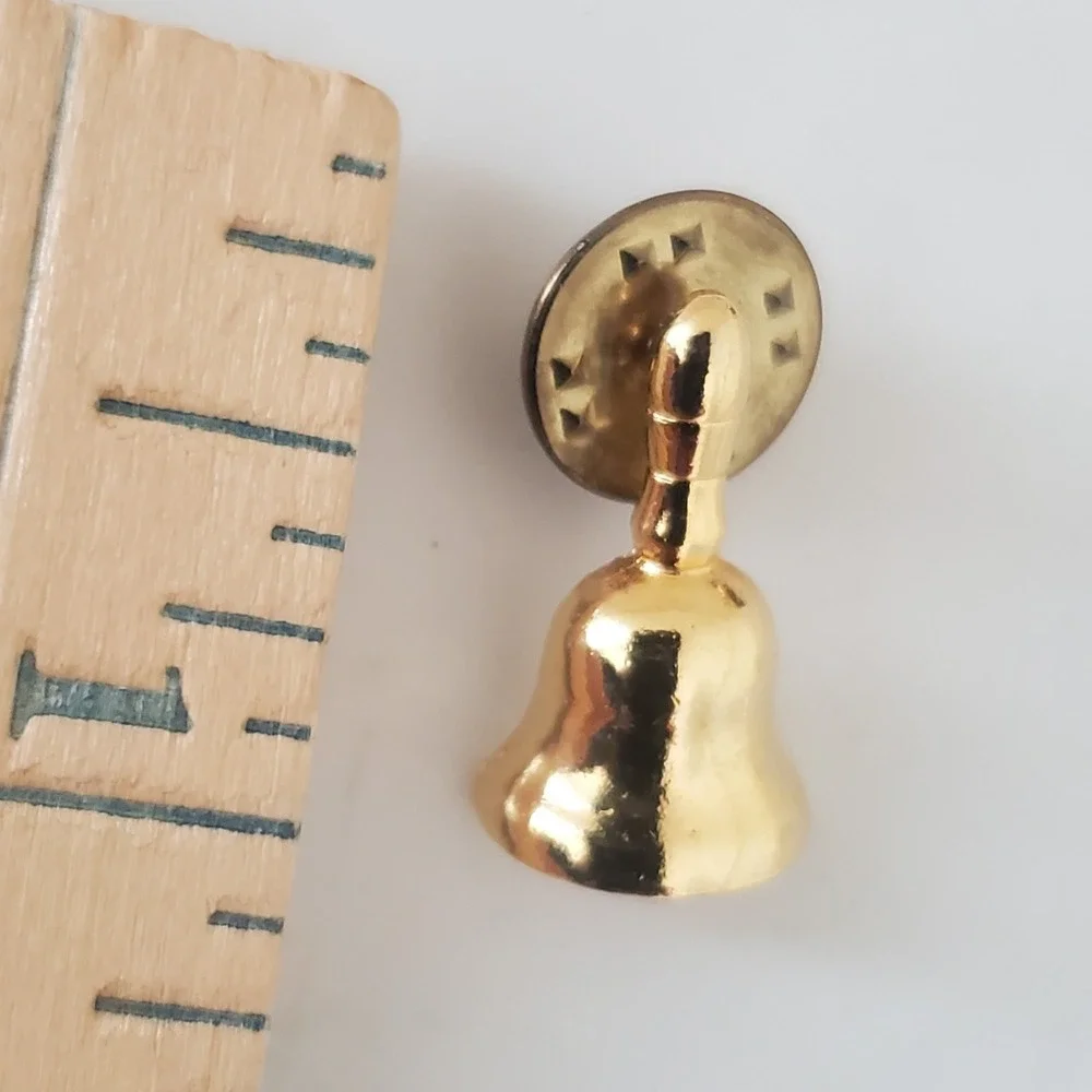 Lot of 3 Gold Tone Bell & Pan Lapel Pins Brooches Collectible Jewelry